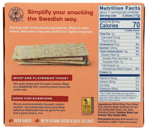 Vista 2 de Wasa Flatbread Thins Crackers, sésamo y sal marina, 6.7 onzas (paquete de 1)