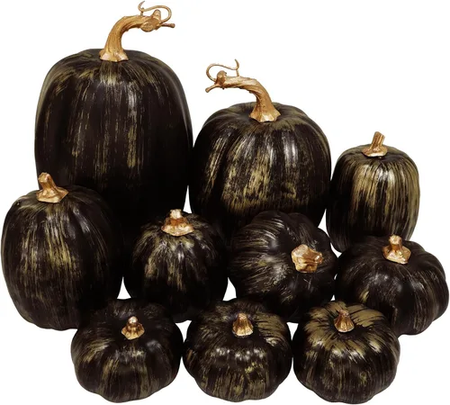 Vista 12 de Winlyn 10 calabazas artificiales surtidas de otoño (crema)