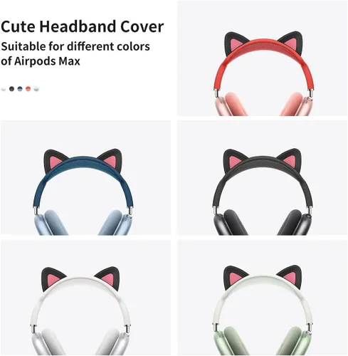 Vista 2 de WQNIDE - Funda para la diadema para AirPods Max, bonito diseño de orejas de gato, protector de diadema de silicona suave, cojín cómodo, protección