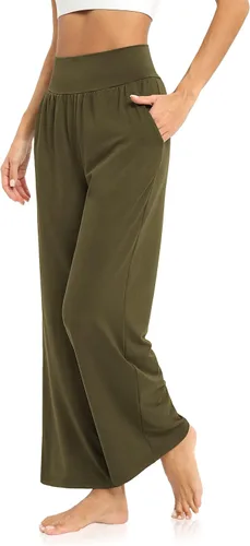 Vista 2 de DIBAOLONG Pantalones de yoga para mujer, holgados, de pierna ancha, cómodos, pantalones de pijama de cintura alta con bolsillos