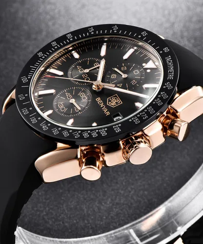 Vista 2 de BENYAR Fashion Men's Quartz Chronograph Waterproof Silicone Watches Business Casual Sport Design Wrist Watch for Men Perfect for Father Son Black
