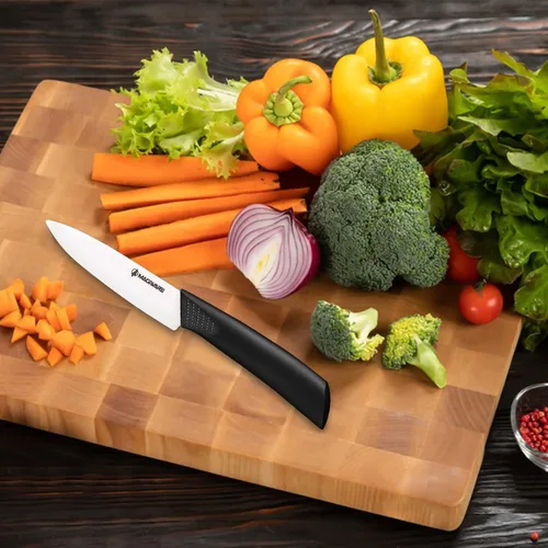Vista 4 de Magiware - Cuchillo de pelar clásico de cerámica de 4 pulgadas con cubierta de funda para frutas y verduras, más largo afilado, a prueba de óxido