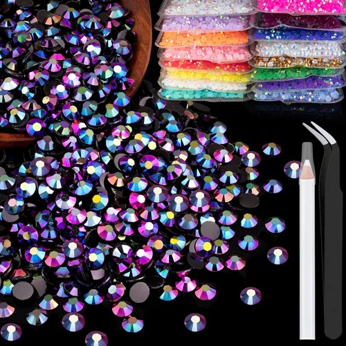 Vista 20 de 5000 piezas de 2mm de strass de resina a granel, strass de gel negros con parte posterior plana y redonda para embellecer sin termoadhesión, gemas