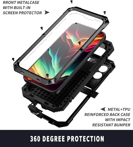 Vista 3 de Lunivop Funda compatible con iPhone 15 Pro, resistente [aluminio Stan] de goma de metal de grado militar con protector de pantalla integrado