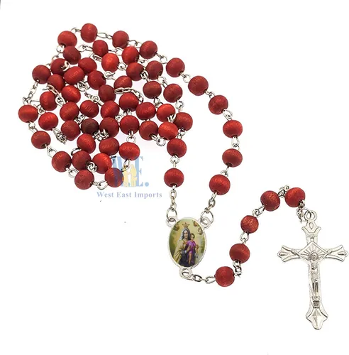 Vista 4 de Rosario perfumado Nuestra Señora del Monte Carmelo (12 piezas) – Regalo de Fragantes cuentas de oración de madera carmesí para un bautismo