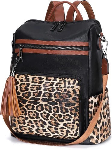 Vista 55 de OPAGE - Mochila de cuero para mujer, con borla de moda, bolso de hombro, mochila grande, bolsa de viaje, gris, L