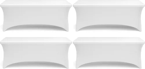 Vista 15 de White Classic Juego de 2 manteles de elastano elástico para mesas rectangulares, resistentes a las arrugas, plegable, color negro