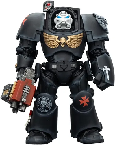 Vista 26 de JOYTOY Black Templars Warhammer 40k 1/18 Figura de acción Black Templars Terminator 1 con espada de poder y bolter de tormenta, regalos