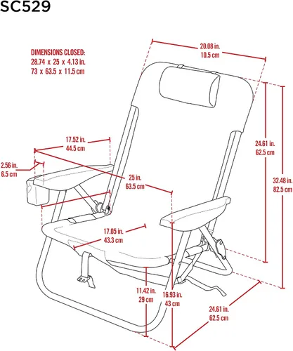 Vista 3 de Rio Brands ASC529 4-Position Backpack Lace-Up Suspension Folding Beach Chair