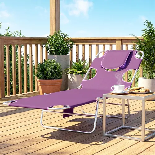 Vista 5 de Silla bronceadora con orificio facial, tumbona ajustable de 5 niveles