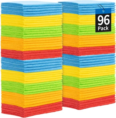 Vista 15 de Toallas de microfibra para automóviles, paquete de 24 paños de limpieza de microfibra, toallas de limpieza de 11.5 x 11.5 pulgadas, absorbentes a