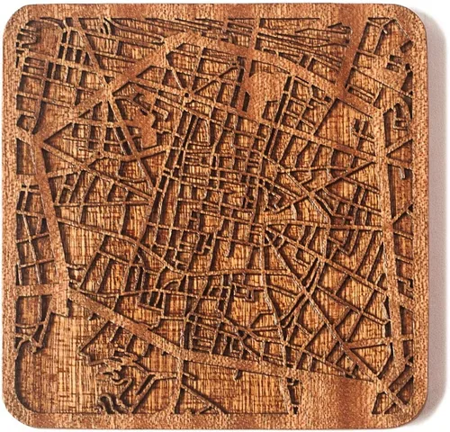 Vista 52 de Posavasos Amsterdam Map by O3 Design Studio, 1 pieza, posavasos de madera Sapele con mapa de la ciudad, hecho a mano, varias ciudades opcionales