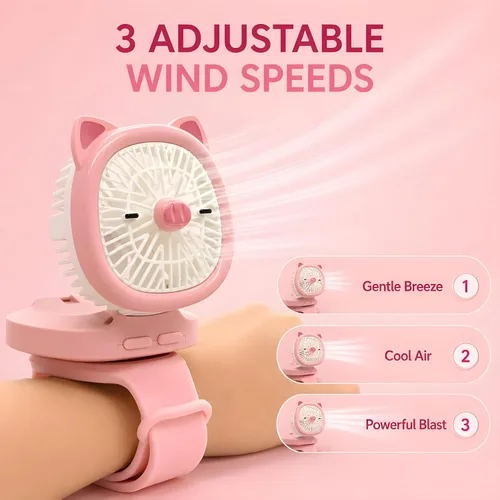 Vista 5 de Ventilador personal portátil, ventilador de mano portátil recargable por USB, ventiladores de muñeca con luces LED, mini ventilador portátil