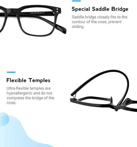 Vista 6 de Mimoeye 1 paquete de lentes clásicos de gran tamaño con borde completo y bloqueo de luz azul antifatiga ocular para mujeres, hombres y niños (negro)