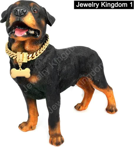 Vista 6 de Collar de cadena de oro para perro con etiqueta de identificación de perro, cadena de eslabones cubanos de acero inoxidable de 18 quilates