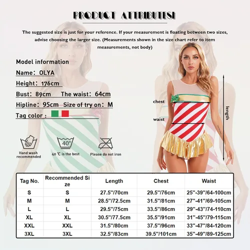 Vista 6 de Miutii Leotardo de gimnasia de bastón de caramelo para mujer, vestido de baile de Navidad, disfraz a rayas