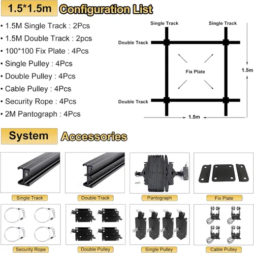 Vista 2 de Kit completo de sistema de riel de techo Pantograph Studio de 59 x 59 pulgadas con lámpara de techo para fotografía de 16.9-78.7 in, soporte