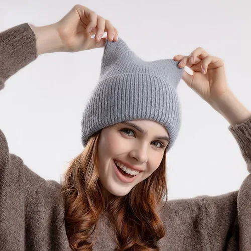 Vista 2 de Gorro de gato con orejas para mujer, gorros holgados para mujer, accesorios de grunge, sombreros lindos