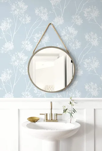 Vista 3 de NextWall One O'Clocks Botanical - Papel tapiz autoadhesivo (azul claro)