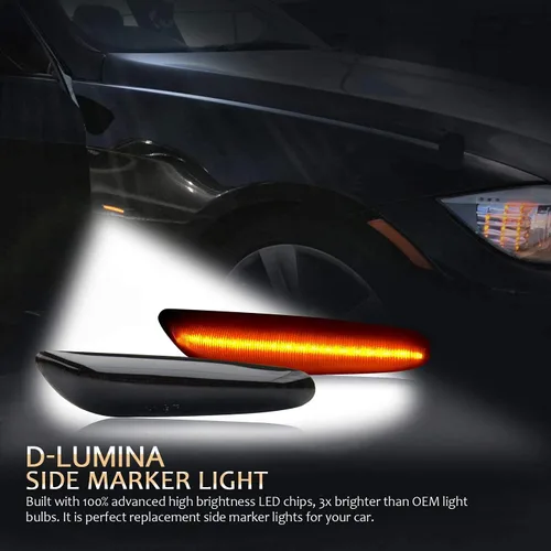 Vista 6 de D-Lumina Luces intermitentes LED ámbar secuenciales para BMW E90 E91 E92 E93 E46 E53 E60 E61 X3 E83 X1 E84 E81 E82 E87 E88 Luz de marcador lateral