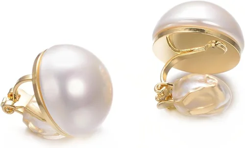 Vista 27 de Yoursfs Aretes de clip de perlas blancas grandes para mujer, chapados en oro de 18 quilates, hipoalergénicos, sin perforaciones, joyería brillante