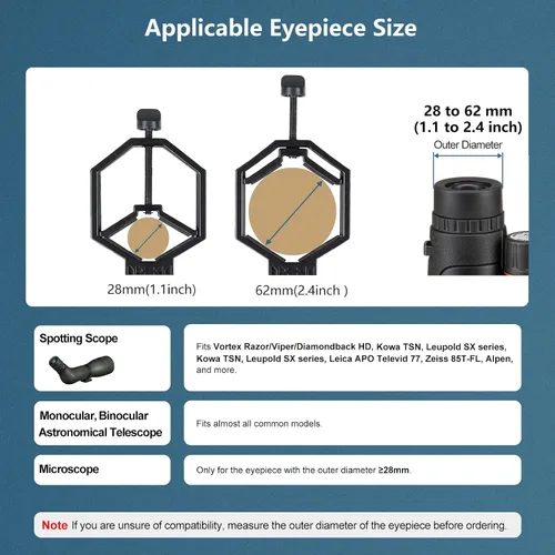 Vista 4 de VANKEY Soporte de teléfono para telescopio grande, adaptador de teléfono de metal para telescopio, monocular, binocular, compatible con iPhone