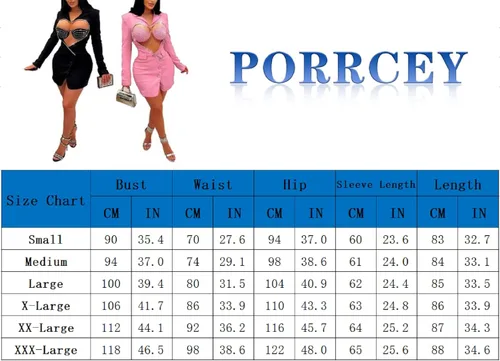 Vista 6 de PORRCEY - Vestido de noche sexy con manga larga y diamantes de imitación para mujer, fiestas y discotecas