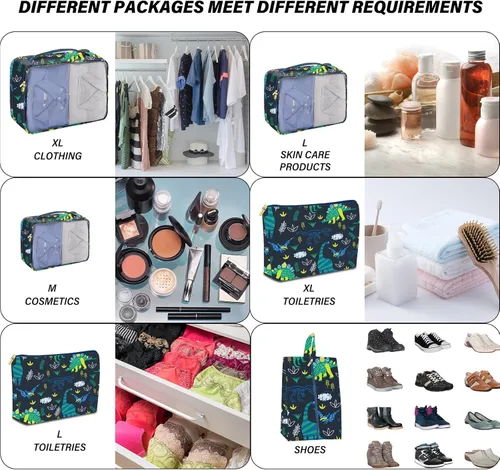 Vista 3 de BHAHB Juego de 7 cubos de embalaje para niños, organizadores de equipaje de viaje para maleta, accesorios de viaje con bolsa de zapatos para mujeres