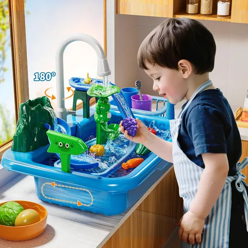 Vista 5 de JUKUDAHU Mesa de Juego de Agua y Fregadero de Juguetes para Niños de 2 3 4 5 6 Años de Edad - Cocina al Aire Libre con Agua Corriente