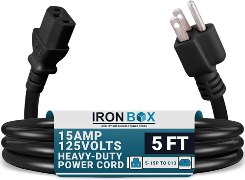 Vista 10 de IronBox Electric - Cable de Alimentación de Servicio Pesado 5-15P a C13 - Cable PC SJT 14/3 de 3 Clavijas 15A 125V - Cable para Computadora