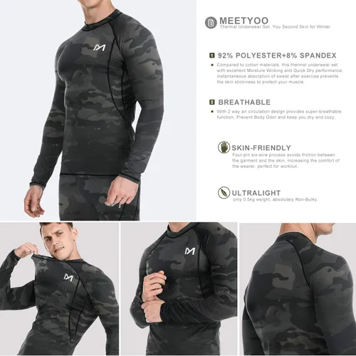 Vista 4 de MEETYOO Ropa interior térmica para hombre conjunto de capa base de pantalones largos de invierno para esquí y correr