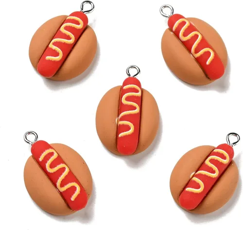 Vista 7 de KitBeads 50 dijes de resina para perros calientes con parte trasera plana, para hacer joyas, pulseras, collares a granel