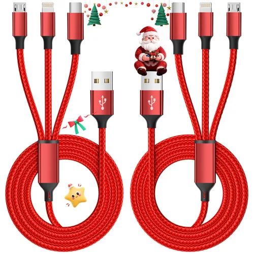 Vista 19 de Cable de carga múltiple, doble tipo C, cable de carga múltiple de nailon trenzado 4 en 1, cable de carga multi USB con puertos IP/tipo C/micro USB