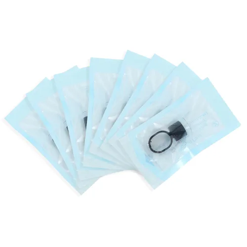 Vista 3 de Vasos para anillos de tinta de tatuaje, 100 anillos de pegamento de pigmento microblading con tapas de copas de tinta de esponja, maquillaje