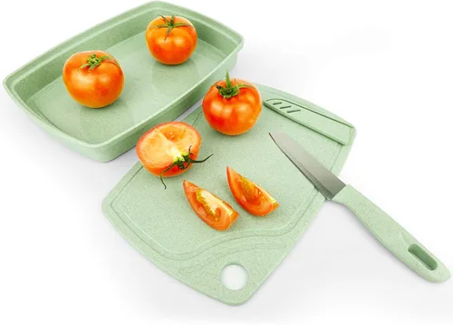 Vista 3 de CARTINTS Tabla de cortar de plástico 5 en 1 para cocina, juego de tablas de cortar con abridor de botellas, pelador, cuchillo de cocina, bandeja