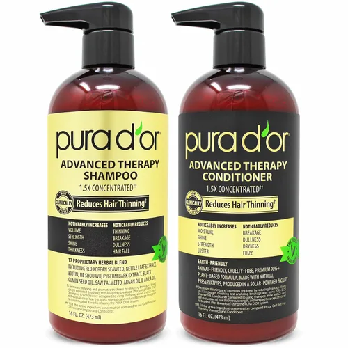 Vista 2 de PURA D'OR Champú y acondicionador de biotina de terapia avanzada antiadelgazamiento y aceite de argán orgánico marroquí (4 onzas / 4.0 fl oz)