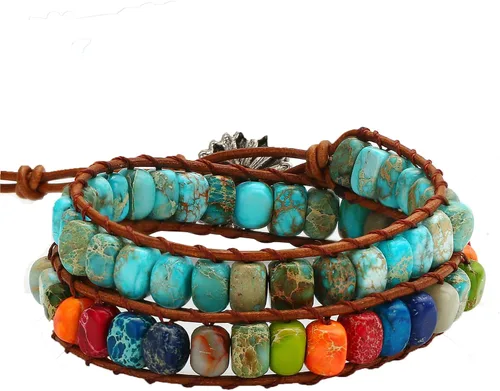 Vista 13 de Sedmart Pulseras de piedra hechas a mano para mujeres con piedras hippie de cuero, pulsera de cuentas curativas para mujeres y hombres