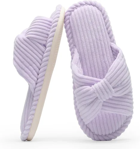 Vista 8 de Chantomoo Pantuflas para mujer, de espuma viscoelástica, para el hogar, dormitorio, baño, spa, puntera abierta, con lazo de pana, acogedoras