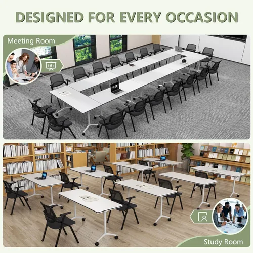 Vista 8 de Paquete de 8 mesas de conferencias plegables, mesa de entrenamiento modular blanco 1