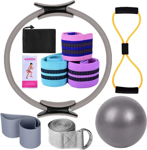 Vista 9 de Karlak Conjuntos de yoga para mujeres, equipo de pilates en casa, anillo mágico de pilates, bandas de botín para entrenamiento de glúteos, pelota