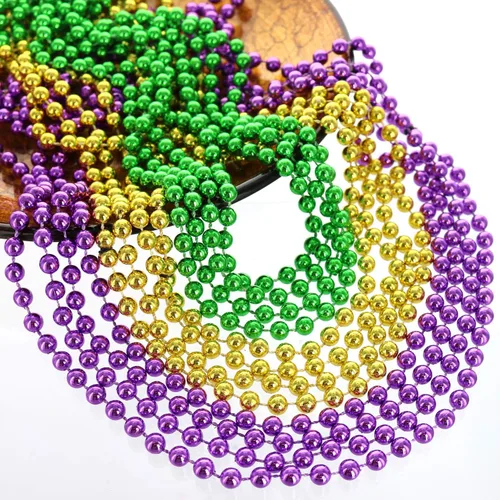 Vista 6 de GiftExpress 72 collares de cuentas de Mardi Gras a granel, collares de carnaval de 33 pulgadas para fiesta de Navidad, collar de disfraz del día