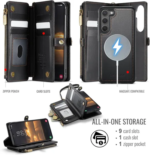 Vista 2 de Defencase Funda Cartera Magnética para Samsung Galaxy S23+/ S23 Plus Compatible con Magsafe con Bloqueo RFID, Cremallera y Portarjetas, Funda