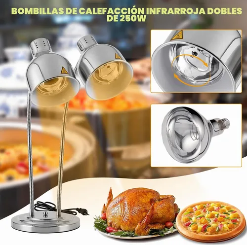 Vista 4 de Lámpara de calor de alimentos de doble cabeza 500W w/3 bombillas