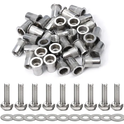 Vista 11 de Tuercas y pernos de remache de acero inoxidable 1/4-20 y pernos de 1" de cabeza de botón con tornillos de casquillo de tuerca de 1/4-20 Arandelas