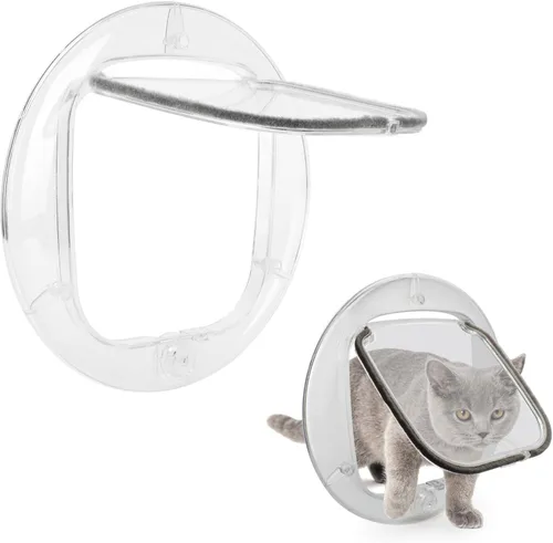 Vista 2 de Puerta transparente para gatos interiores y exteriores, sistema de bloqueo de 4 vías, tiras de cepillo silenciosas con tira magnética fuerte, puerta