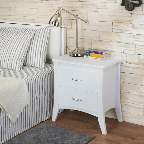 Vista 6 de Acme Babb Mesita de noche rectangular de madera con 2 cajones y patas cónicas en color blanco