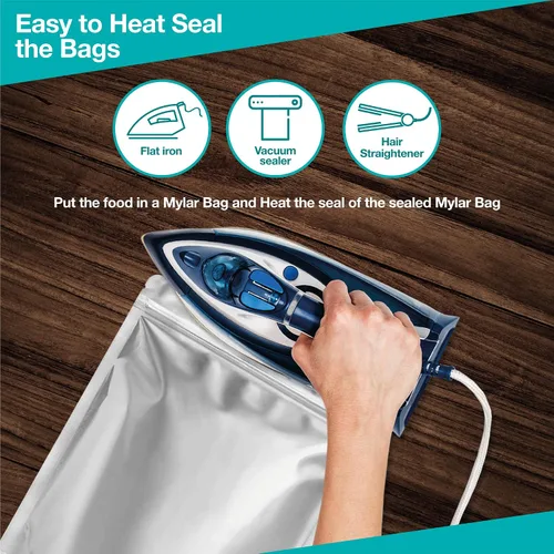 Vista 7 de 50 bolsas de Mylar de 1 galón con absorbentes de oxígeno (500 cc) – 9.5 mil – Bolsas de Mylar reforzadas de 1 galón resellables y termosellables