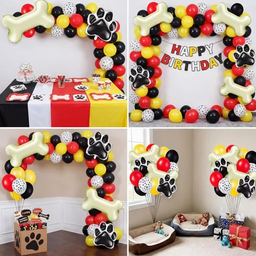 Vista 4 de Decoraciones de cumpleaños para perros, kit de 46 globos con estampado de patas y globos de papel de aluminio, decoraciones de fiesta temática