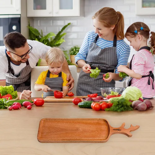 Vista 5 de VieWood Juego de 2 bandejas de madera con asa para decoración del hogar, tabla de servir de madera para frutas, cupcakes y platos decorativos