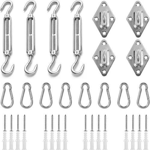 Vista 8 de HOMPER, kit de accesorios para toldos, kit de hardware resistente de acero inoxidable para toldos de jardín en forma de triángulo, cuadrado
